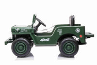 
              New 2022 Willys Jeep 4WD 12v single seat kids car - Army Green
            