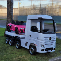 Licensed Mercedes 24v Kids electric ride on lorry with trailer - White Mp4
