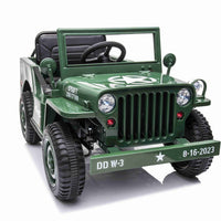 New 2022 Willys Jeep 4WD 12v single seat kids car - Army Green