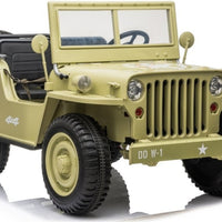 24V Willys Jeep 3 seater kids ride on car - Khaki green