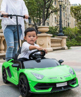 
              12v Lamborghini SVJ with detachable Parent ride platform kids car - Green
            