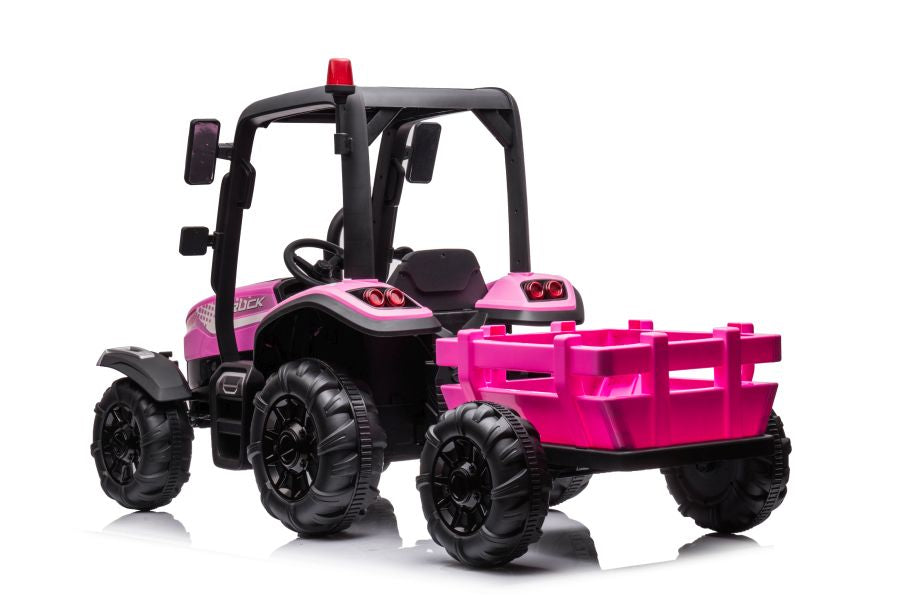 New 24v high roof kids ride on tractor with trailer - Pink