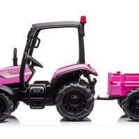 New 24v high roof kids ride on tractor with trailer - Pink